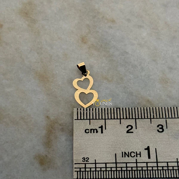 تصویر دوم آویز دو قلب (افقی) طلا لیزری